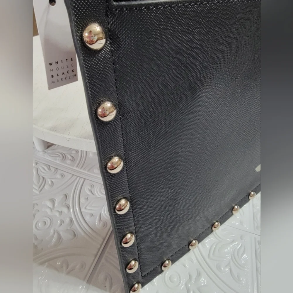 #473- WHBM- Pink and Black Floral Studded Faux Leather Wristlet